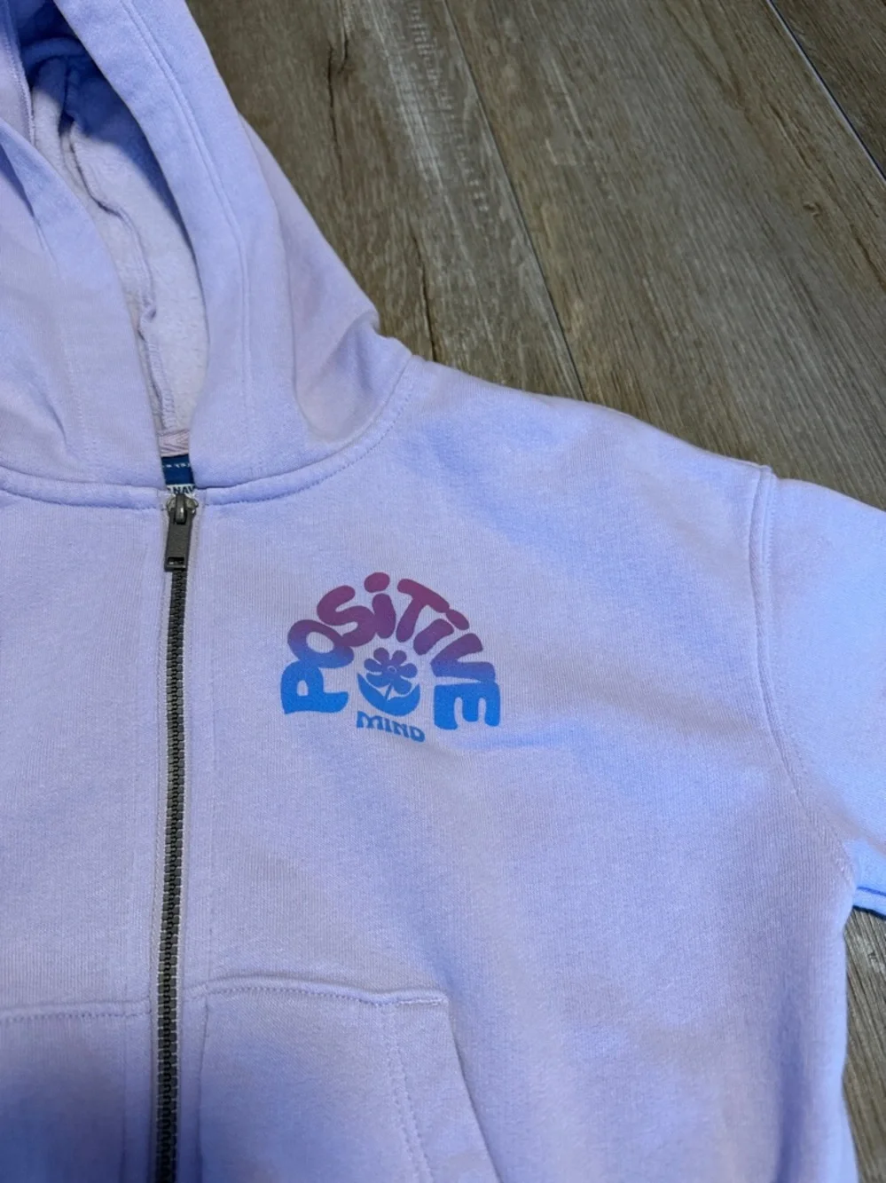 Old Navy Lavender Zip Front Hoodie with 'Positive Mind' Graphic